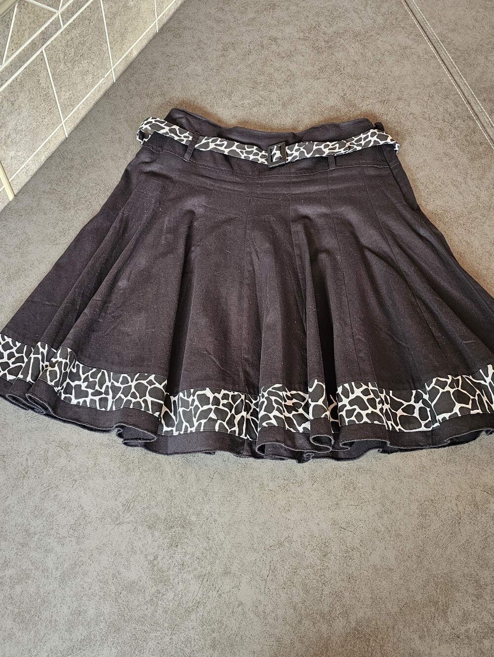 Willi Smith Black Circle Skirt with Black & White Animal-Print Trim